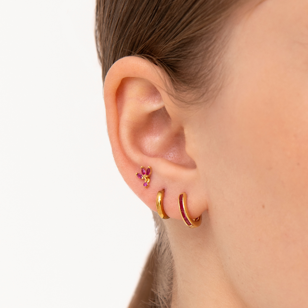 Women’s Hoop Earrings with Baguette-Shaped Stone Details and Slim Design
