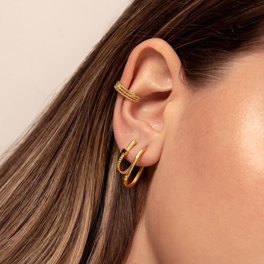 Women’s Rectangular Hoops With Central Stone Feature and Twisted Base