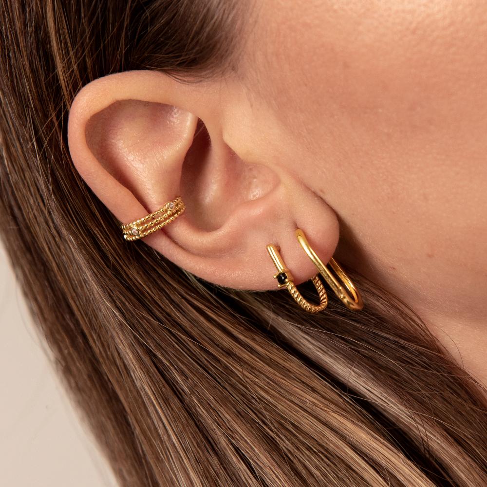 Women’s Rectangular Hoops With Central Stone Feature and Twisted Base