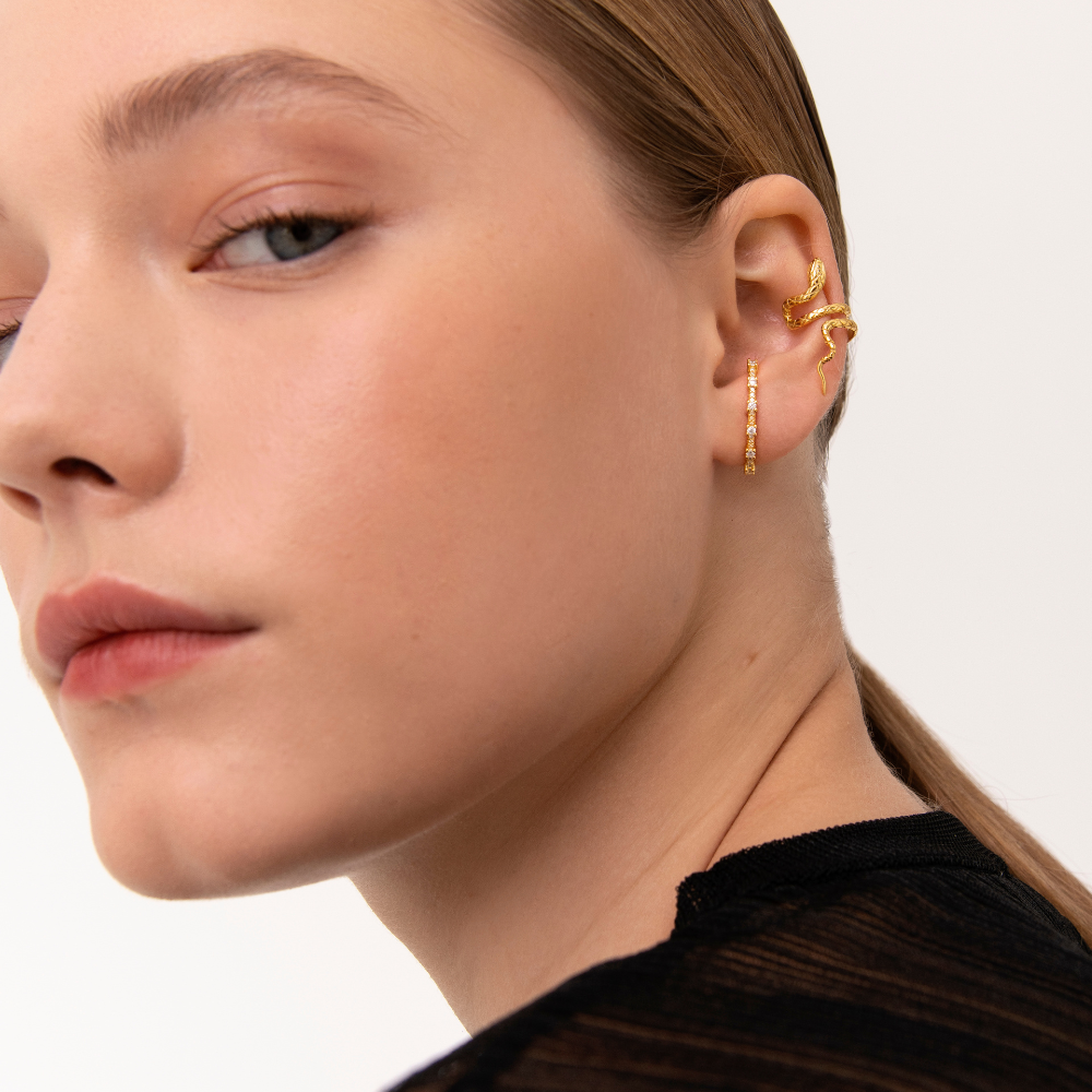 Women's Snake Ear Cuff Featuring Twisted Design and Engraved Scale Detailing