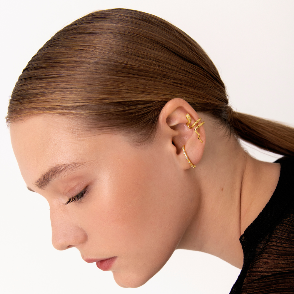 Women's Snake Ear Cuff Featuring Twisted Design and Engraved Scale Detailing