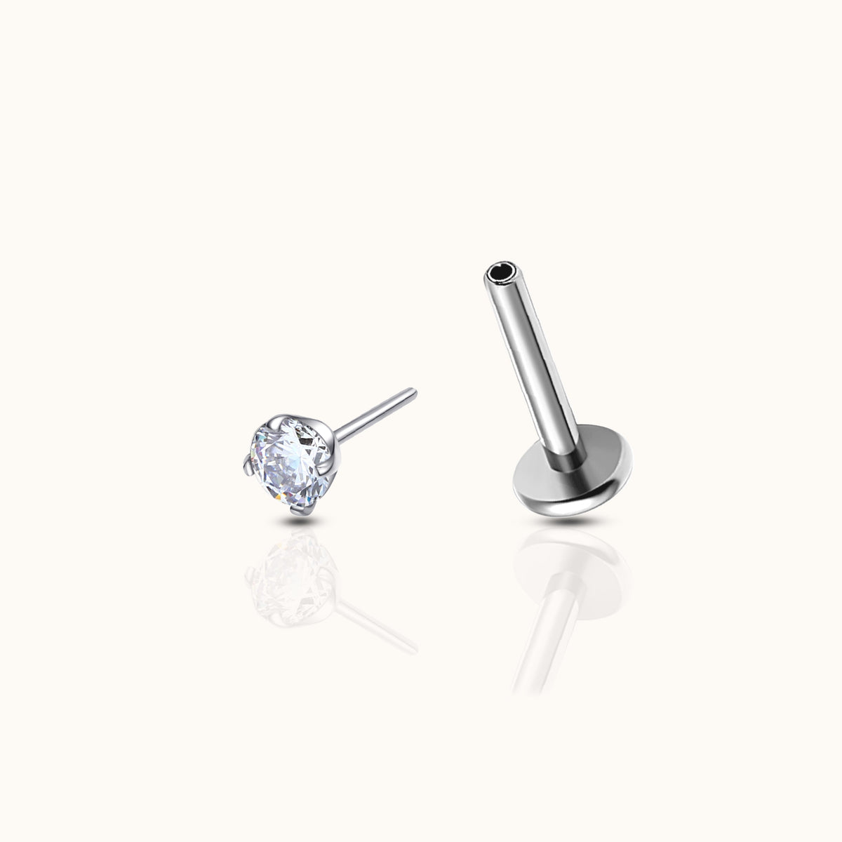 Flat screwless earrings 2 mm with CZ