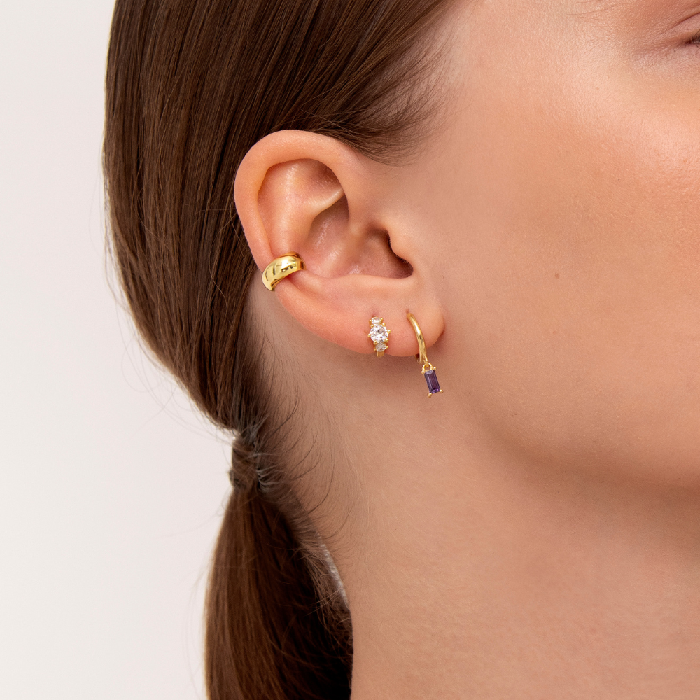 Women’s Small Hoops with Three Round Stone Accents