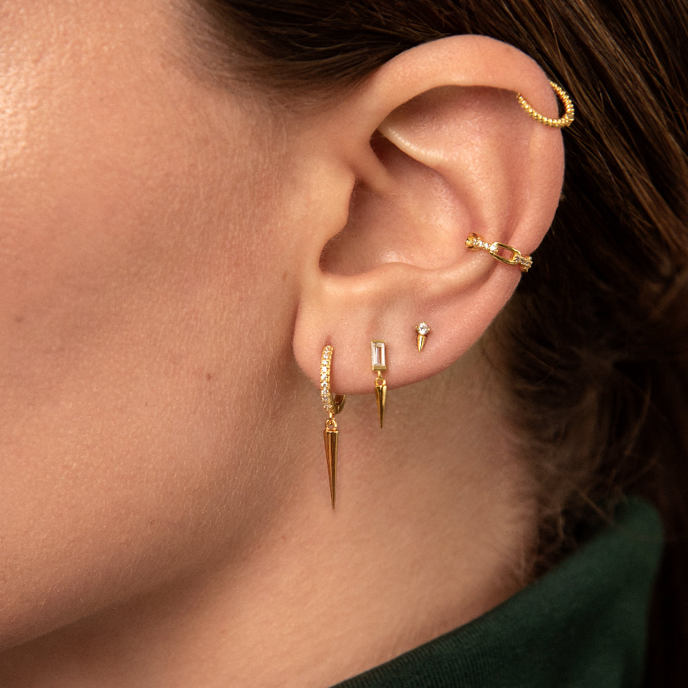 Women’s Ear Studs with a Rectangular Stone Accent and Pointed Dangle