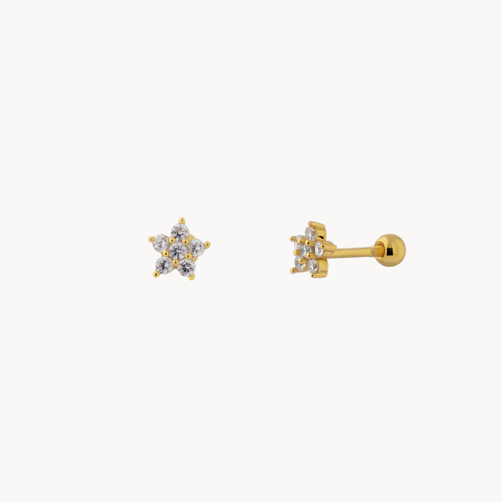Women’s Flower Piercing with Circular Stone Setting and Screw Ball Closure