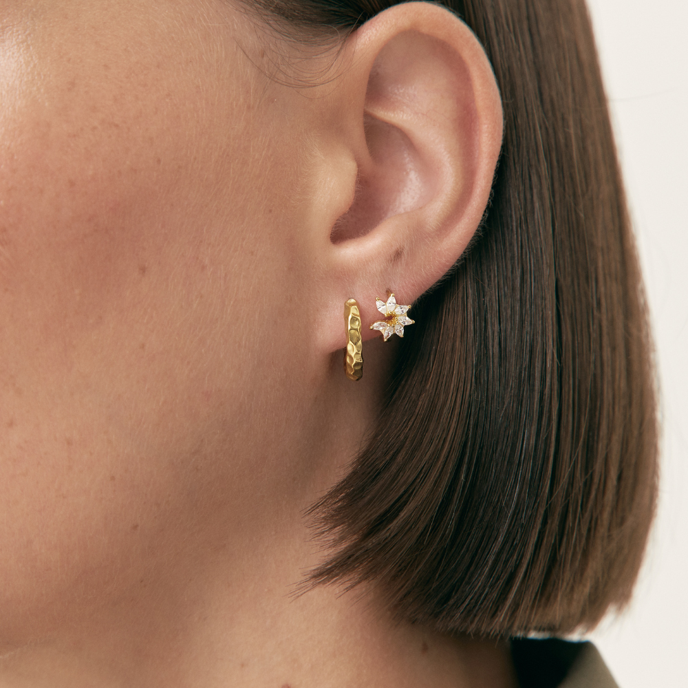 Women’s Flower Hoops Featuring Open Flower Design and Round Stone Setting