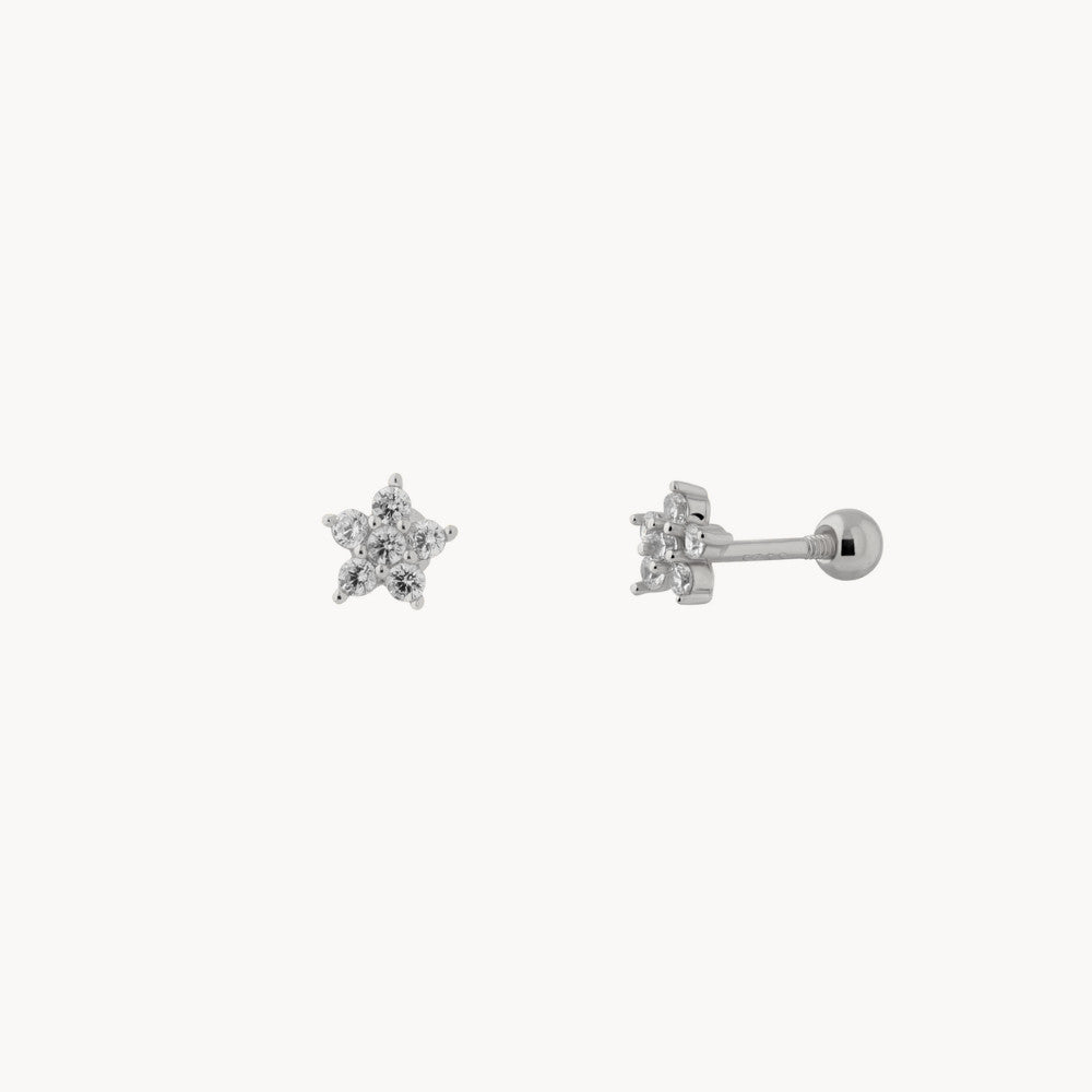 Women’s Flower Piercing with Circular Stone Setting and Screw Ball Closure