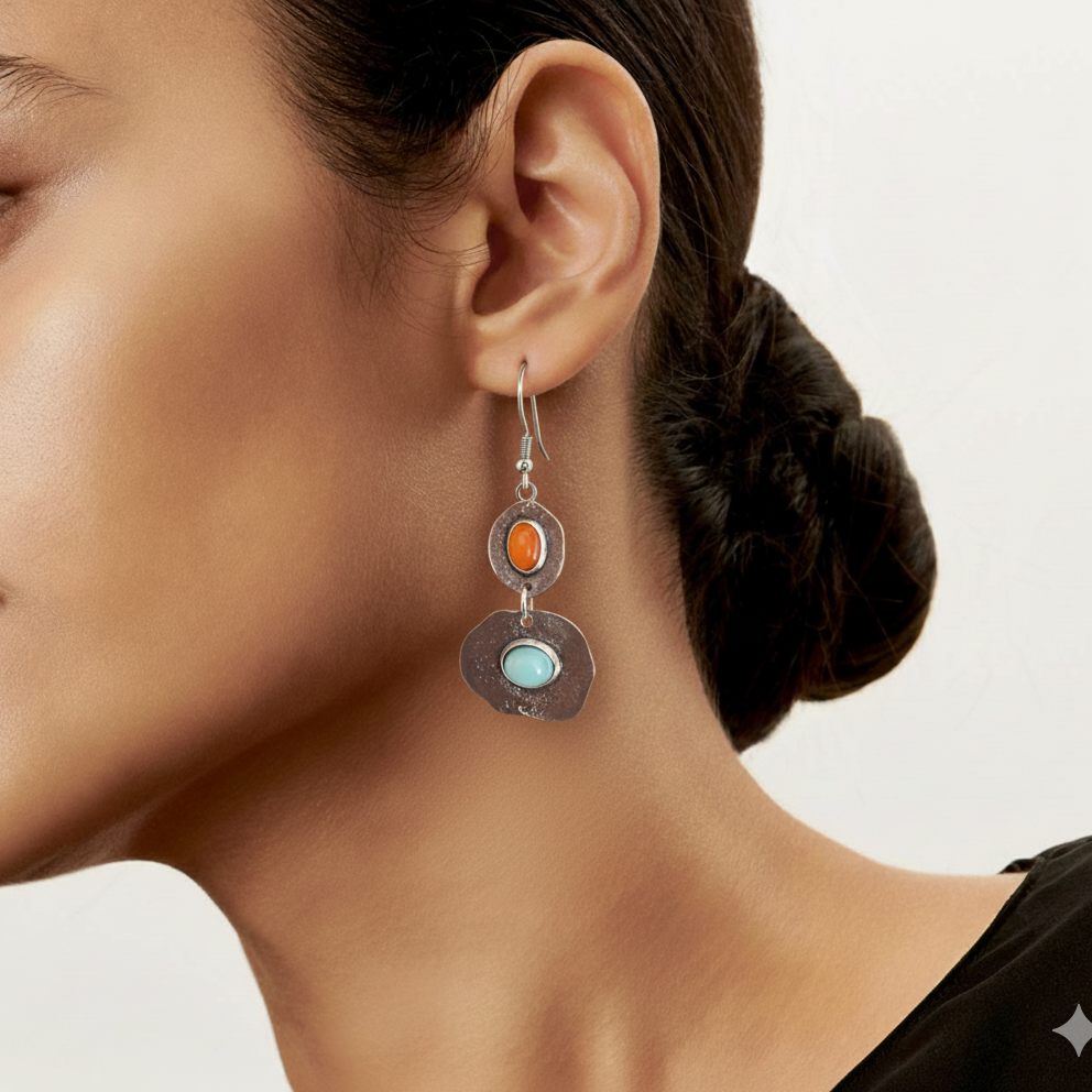 Women’s Drop Earrings Showcasing Natural Round Shapes and Oval Gemstone Accents