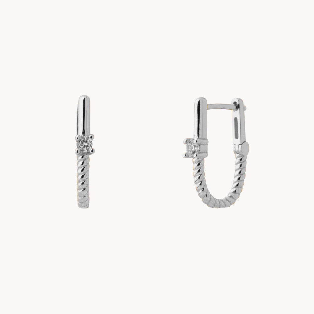 Women’s Rectangular Hoops With Central Stone Feature and Twisted Base