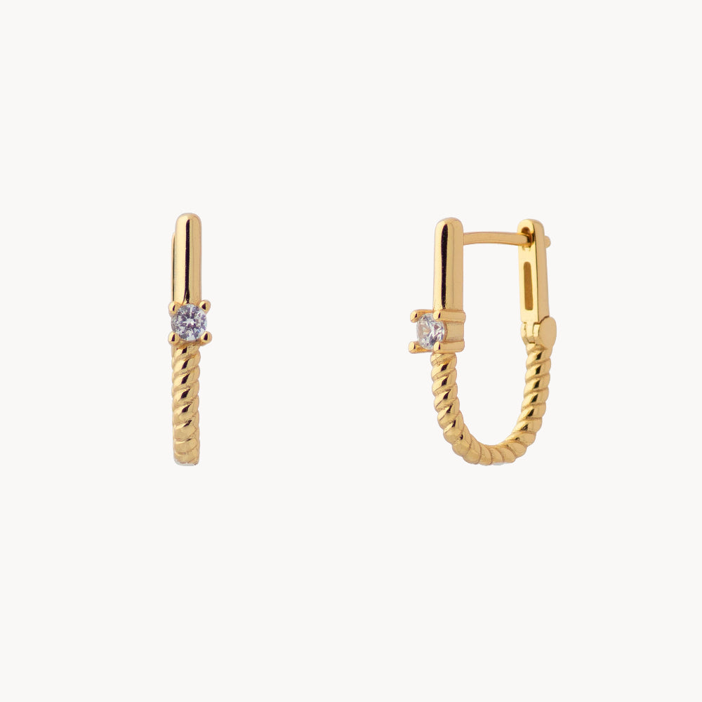 Women’s Rectangular Hoops With Central Stone Feature and Twisted Base