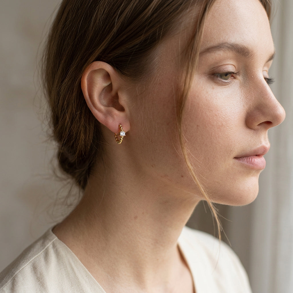 Pave Perle Huggie Earrings