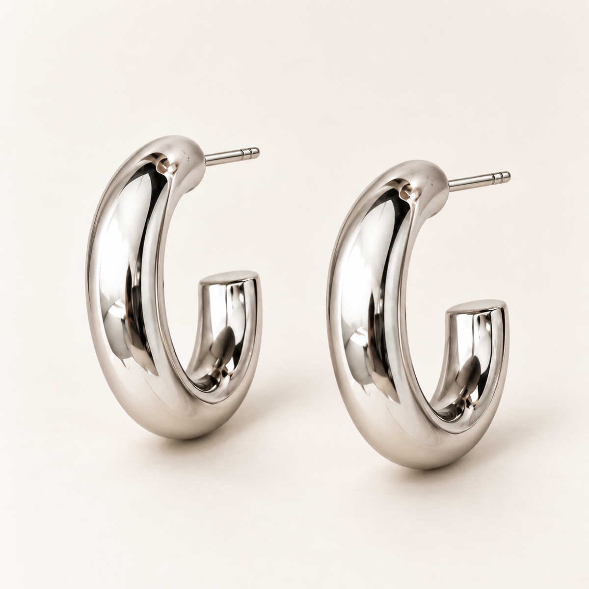 Light and Thick Silver Hoop Earrings