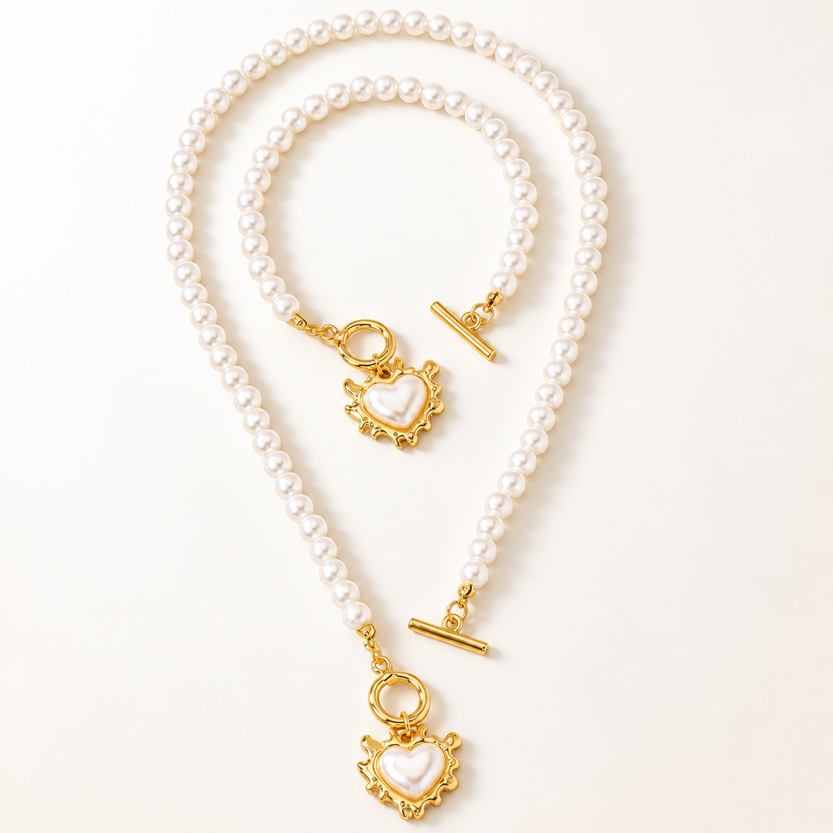 Lara – Necklace and Bracelet Set Heart Perlé