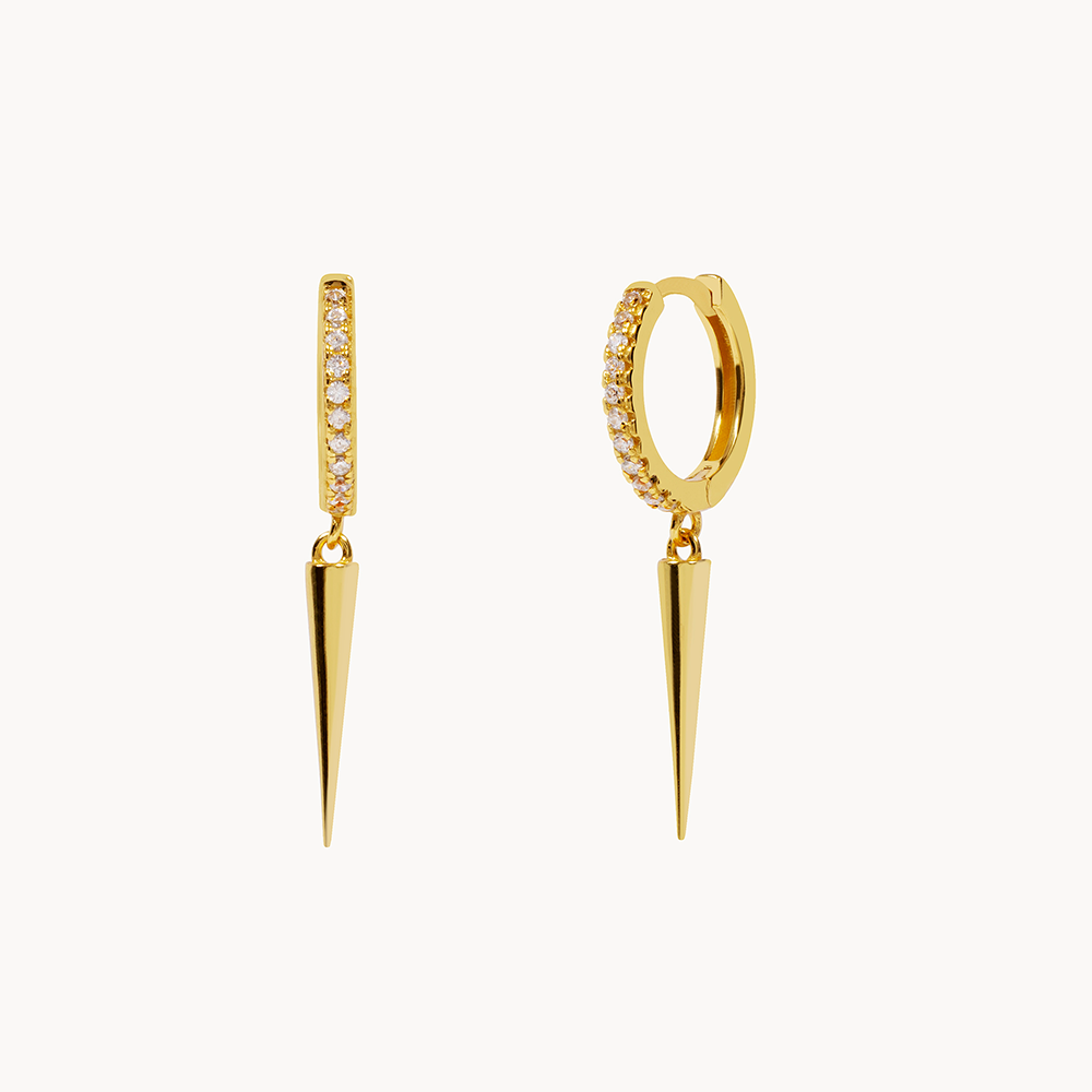 Women’s Hoops with a Pyramid-Shaped Pendant and Round Gem Setting