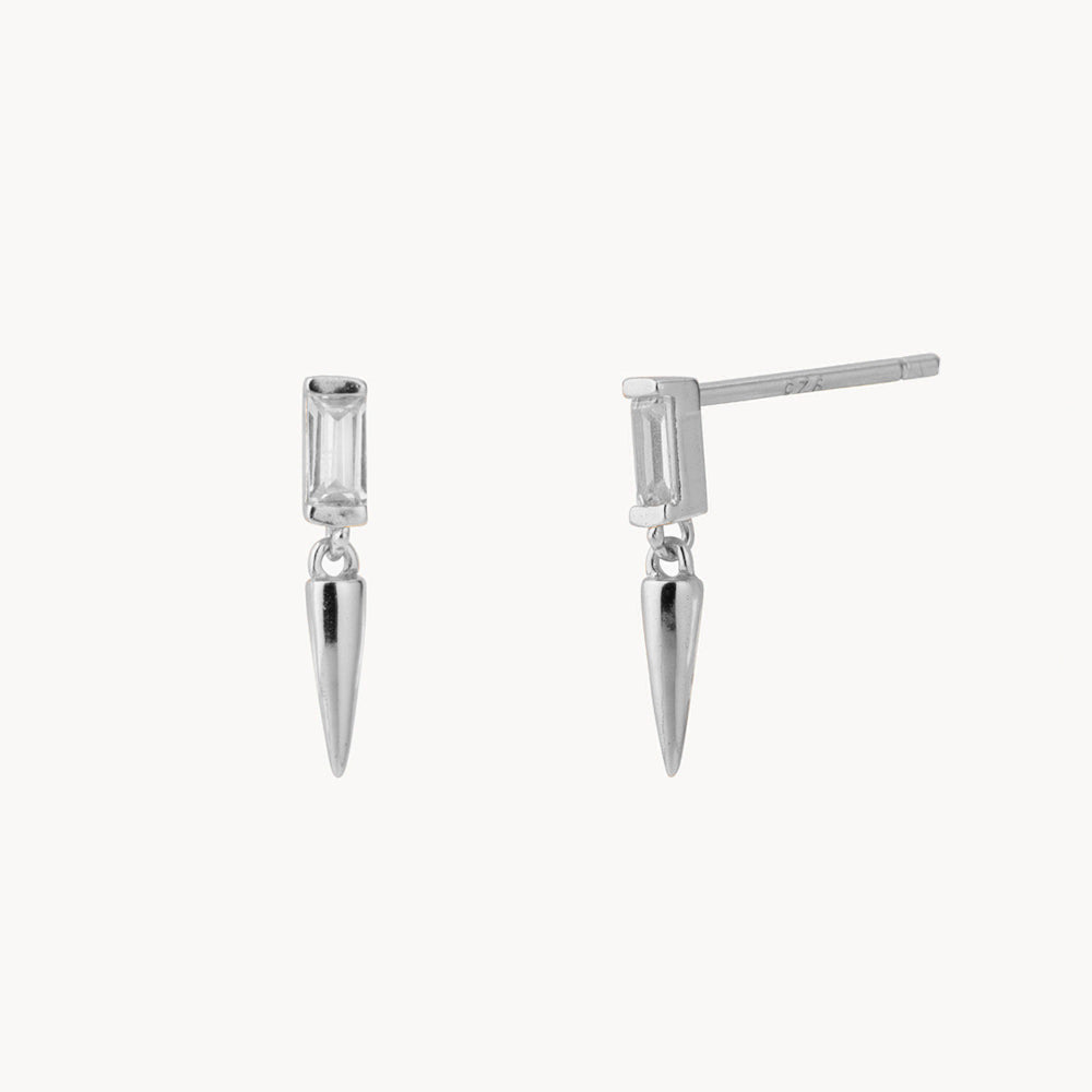 Women’s Ear Studs with a Rectangular Stone Accent and Pointed Dangle