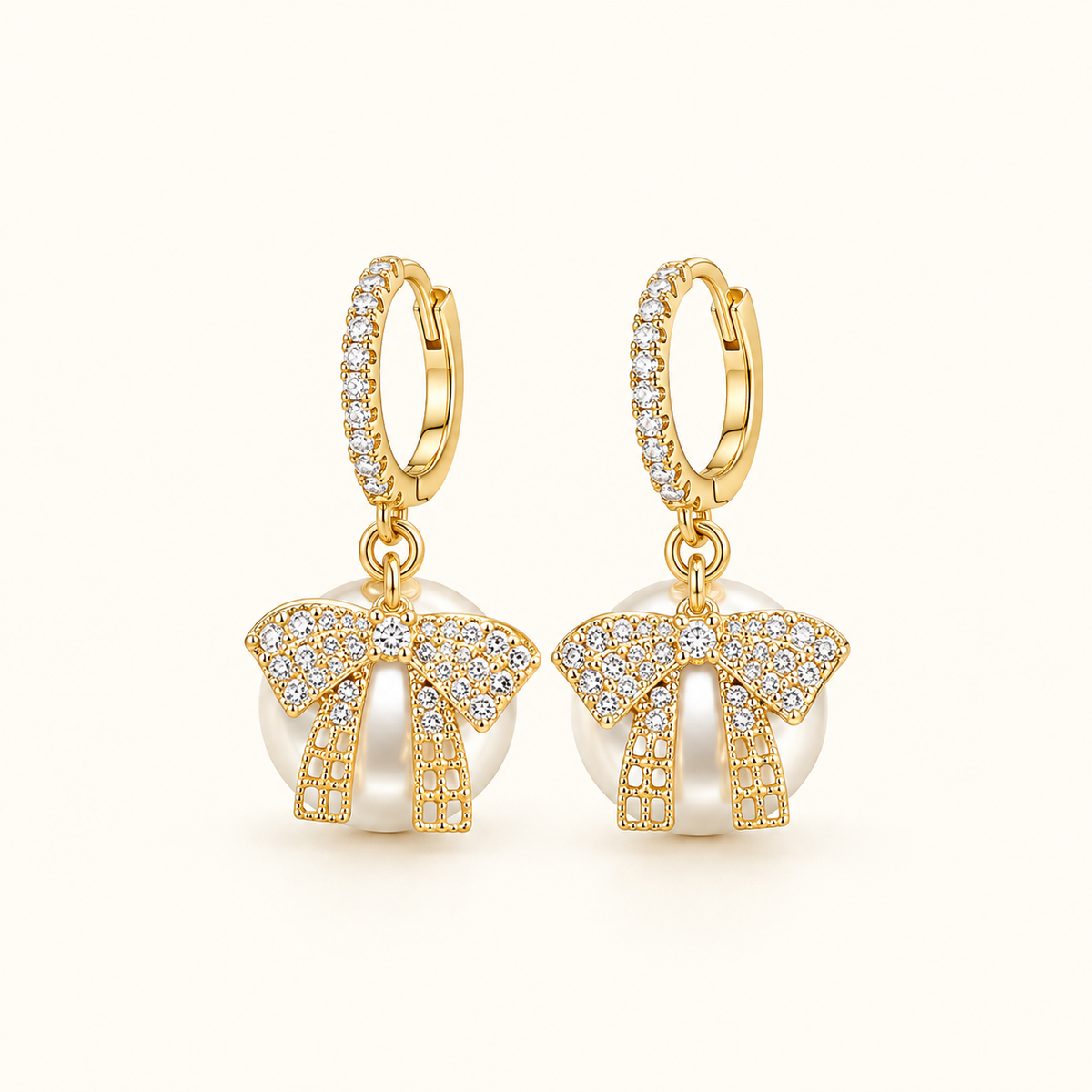 Women's Earrings Featuring a Christmas Ball Design, Bow and Gemstone Accents