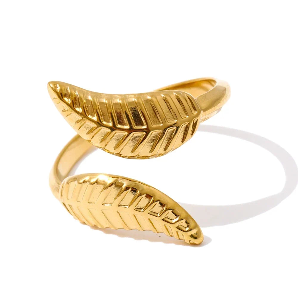 Women's Adjustable Fern Ring with Leaf Design and Open Band