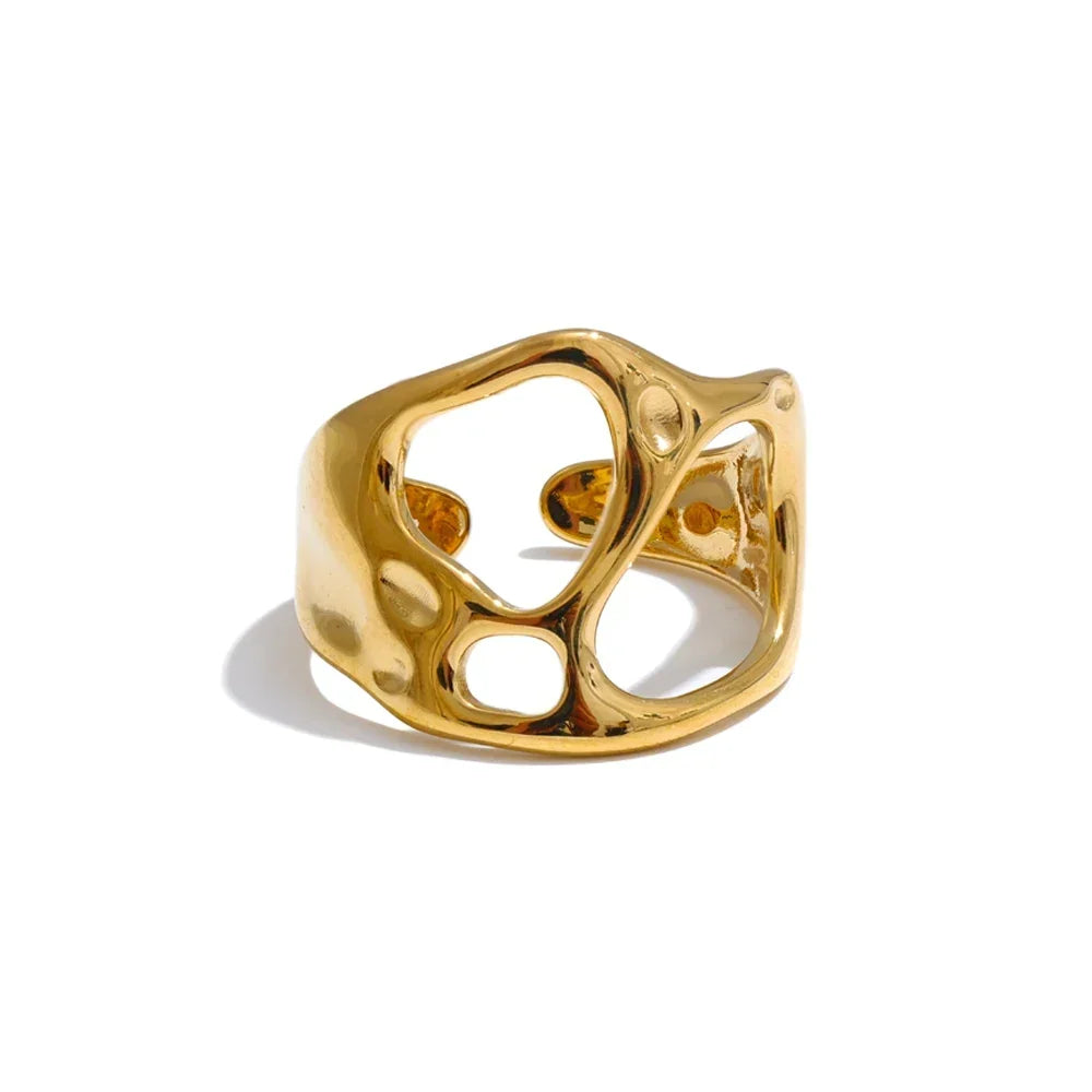 Women's Adjustable Open Ring with Hollow Geometric Band Design