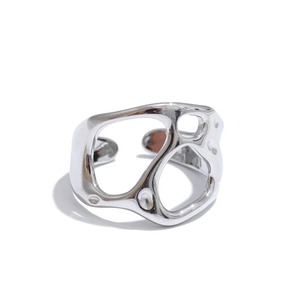 Women's Adjustable Open Ring with Hollow Geometric Band Design