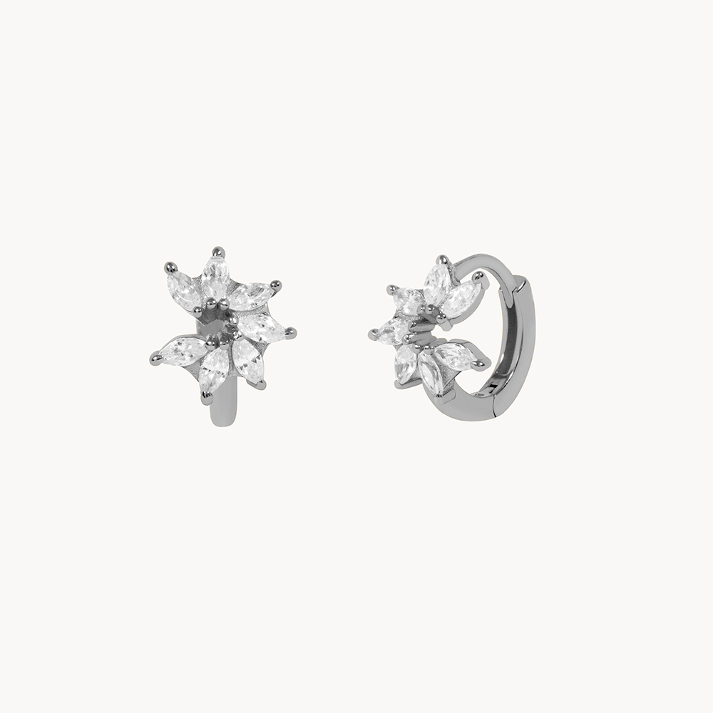 Women’s Flower Hoops Featuring Open Flower Design and Round Stone Setting