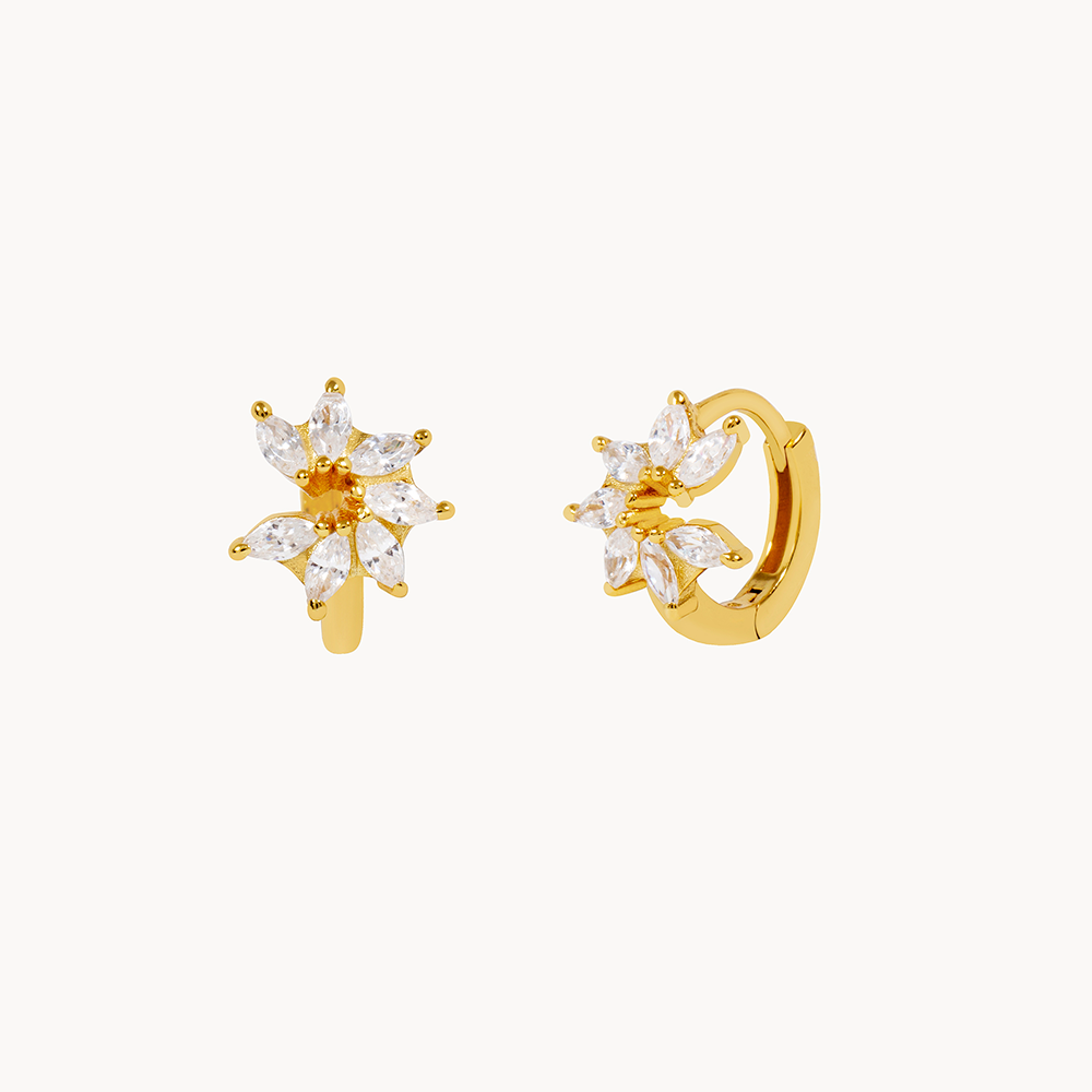 Women’s Flower Hoops Featuring Open Flower Design and Round Stone Setting