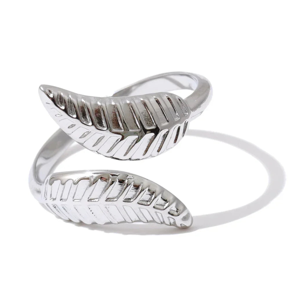 Women's Adjustable Fern Ring with Leaf Design and Open Band