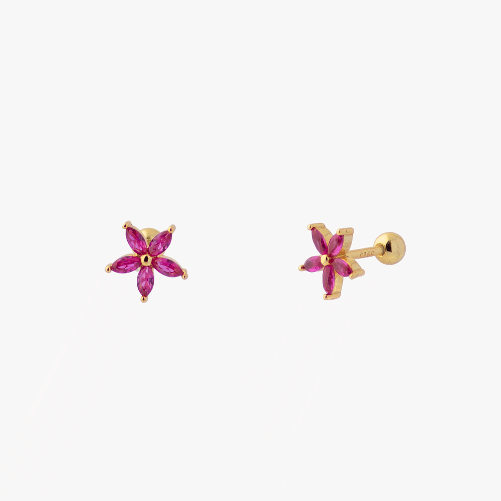 Women’s Flower Piercing with Five Petals and Screw Ball Closure
