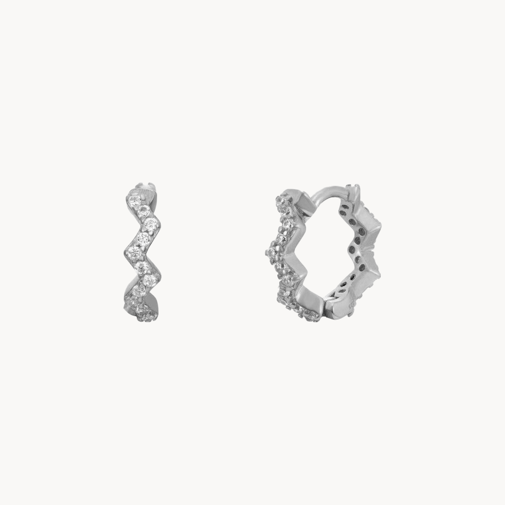 Women’s Zigzag Hoop Earrings with Continuous Stone Design and Small Form