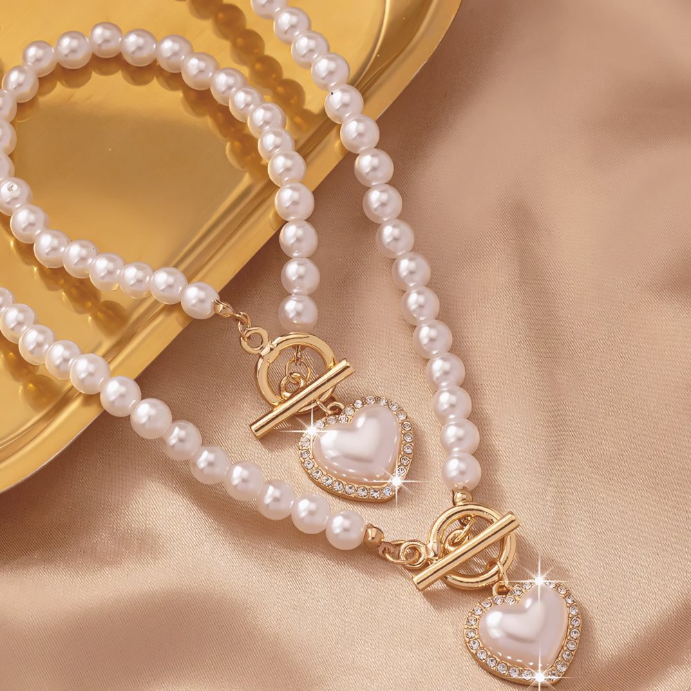 Lara – Necklace and Bracelet Set Heart Perlé