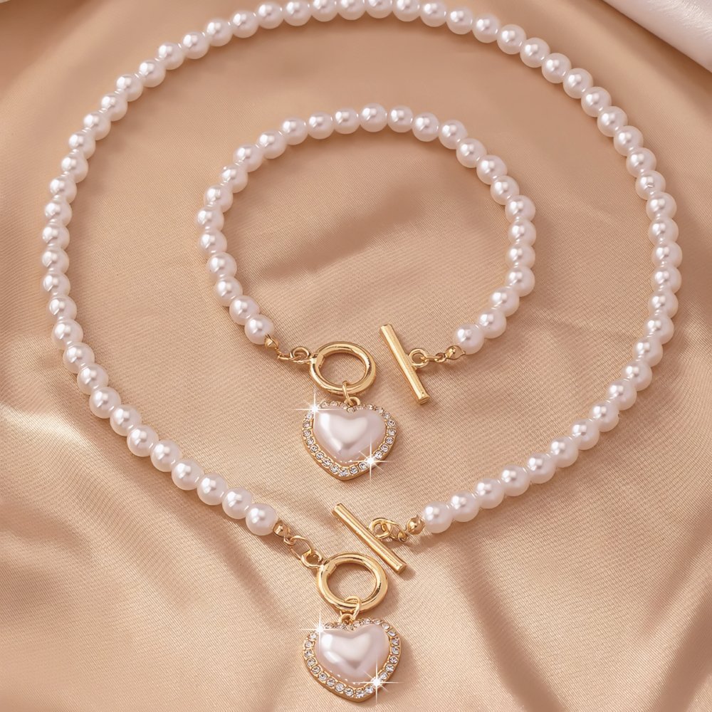 Lara – Necklace and Bracelet Set Heart Perlé