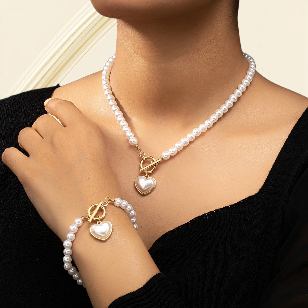 Lara – Necklace and Bracelet Set Heart Perlé