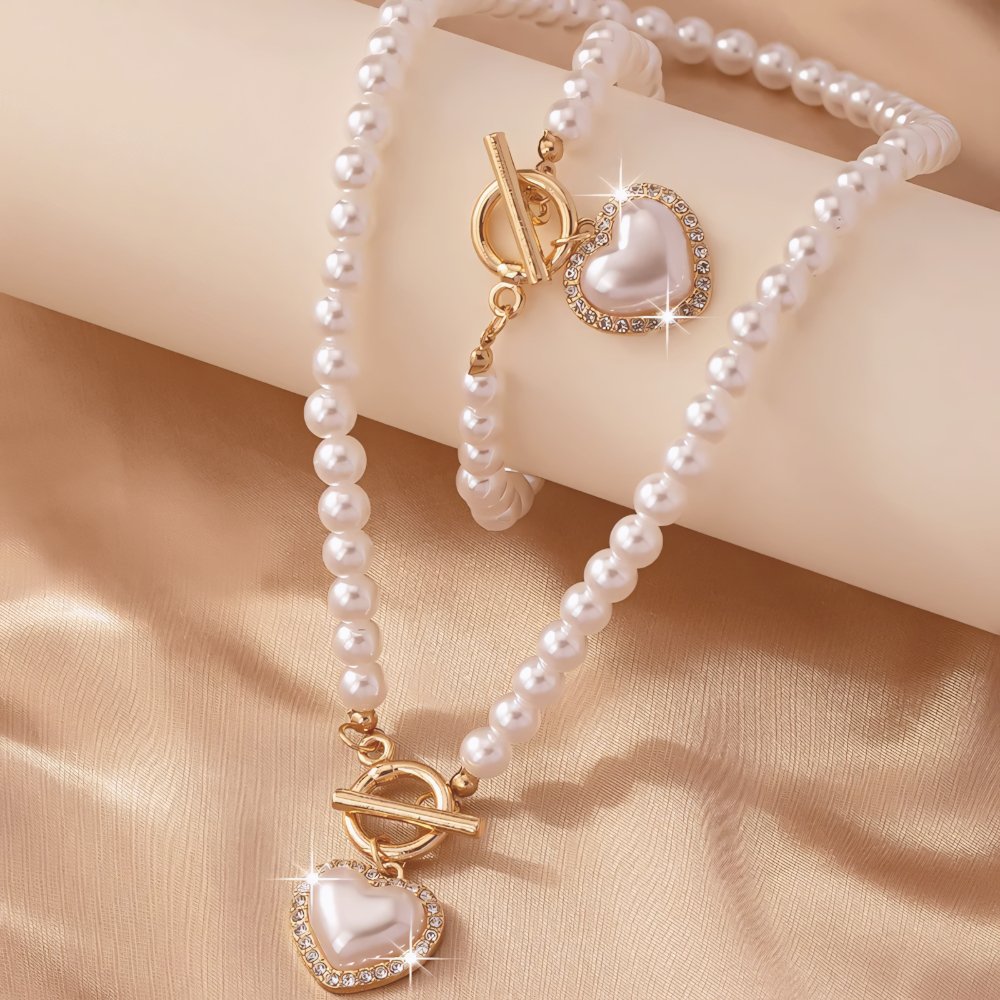 Lara – Necklace and Bracelet Set Heart Perlé