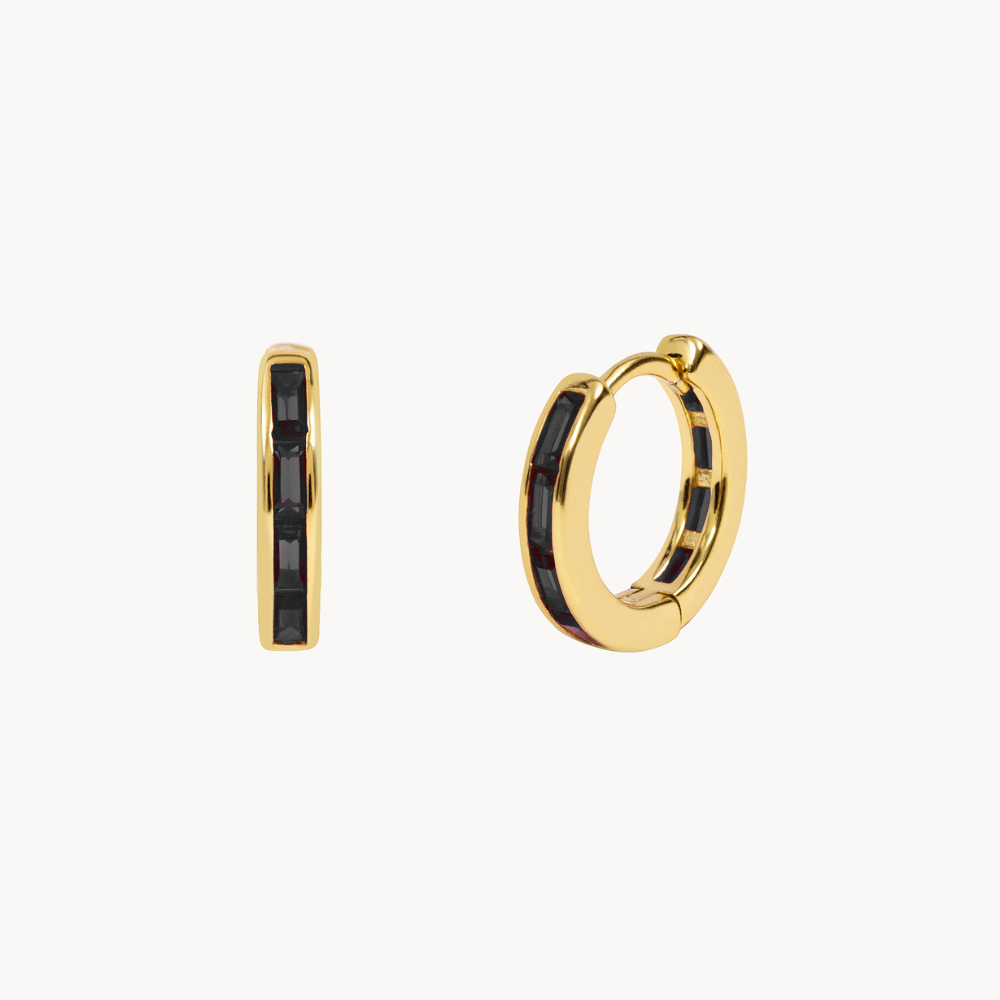 Women’s Hoop Earrings with Baguette-Shaped Stone Details and Slim Design