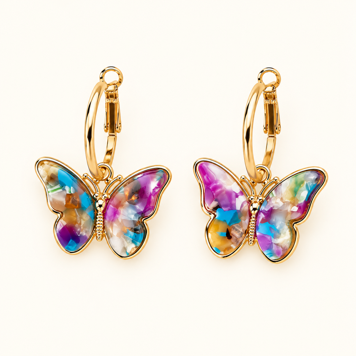 Women’s Butterfly Drop Earrings Featuring Transparent Wing Look and Hoop Style