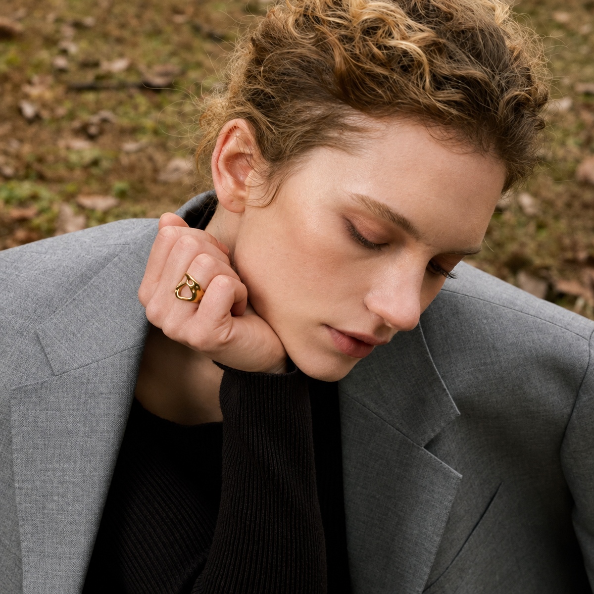 Women's Adjustable Open Ring with Hollow Geometric Band Design
