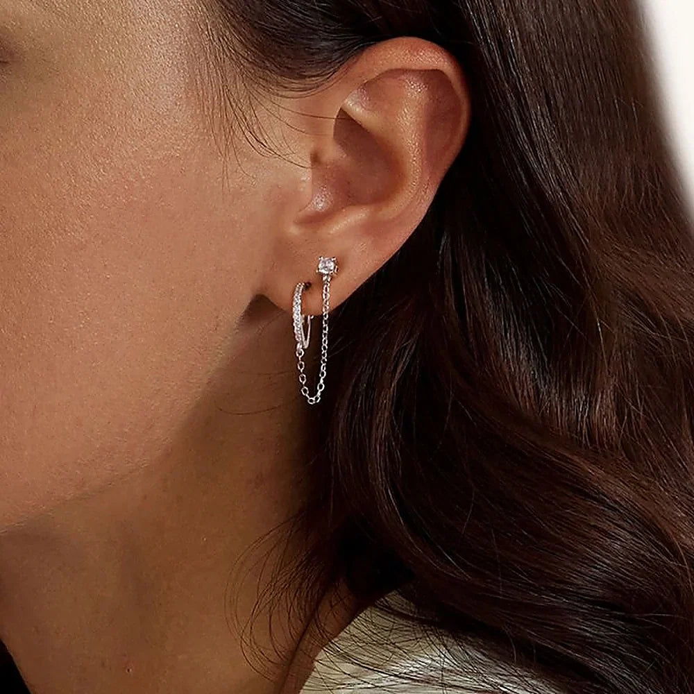 Women's Hoop Earring with Chain and Dangle Detail