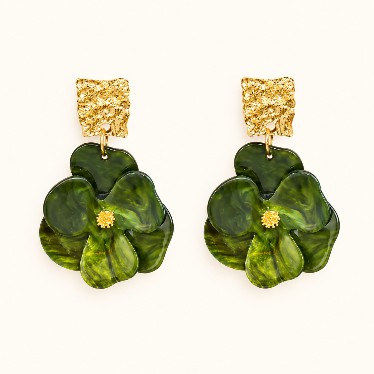 Women's Flower Drop Earrings with Large Petals and Textured Ear Stud