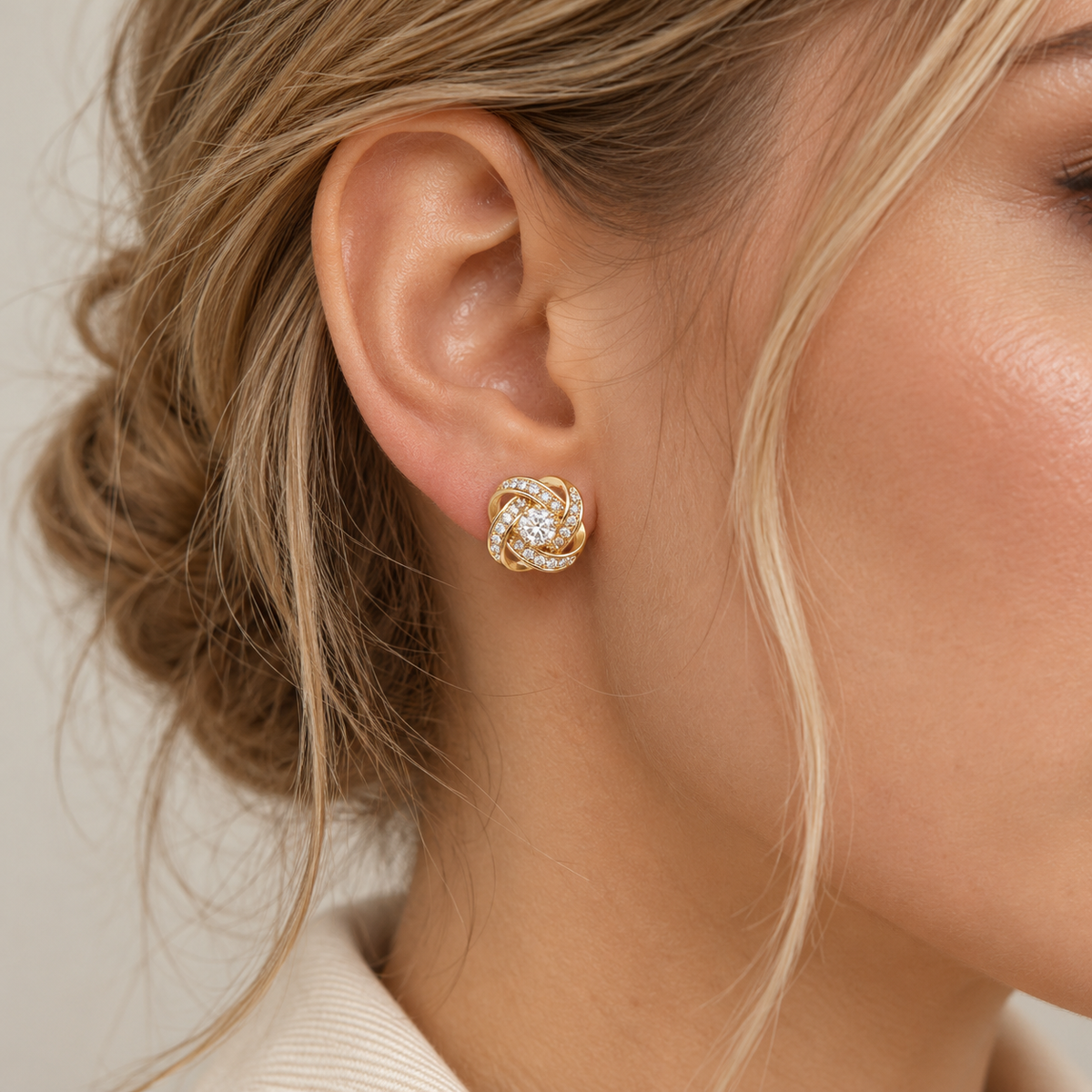 Women’s Cross Ear Studs Showcasing Geometric Hollow Design and Stone Embellishments