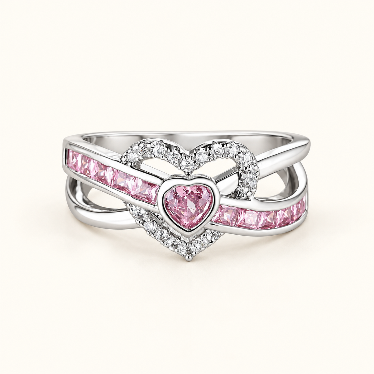 Women’s Wave Ring Featuring Faceted Center Gem and Curved Band