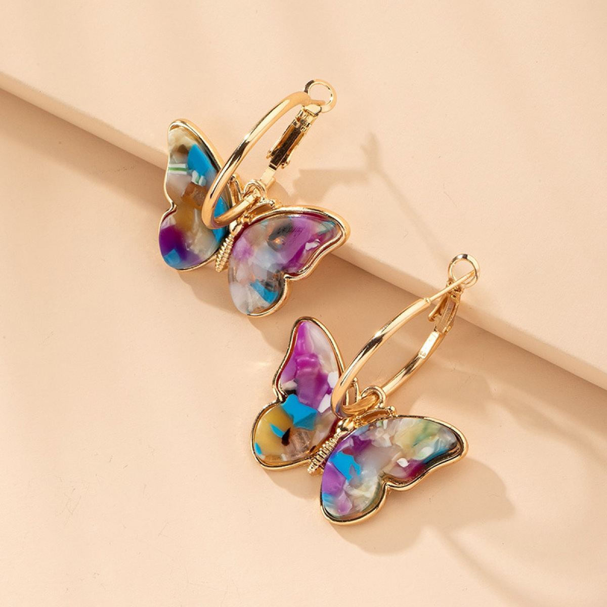 Women’s Butterfly Drop Earrings Featuring Transparent Wing Look and Hoop Style