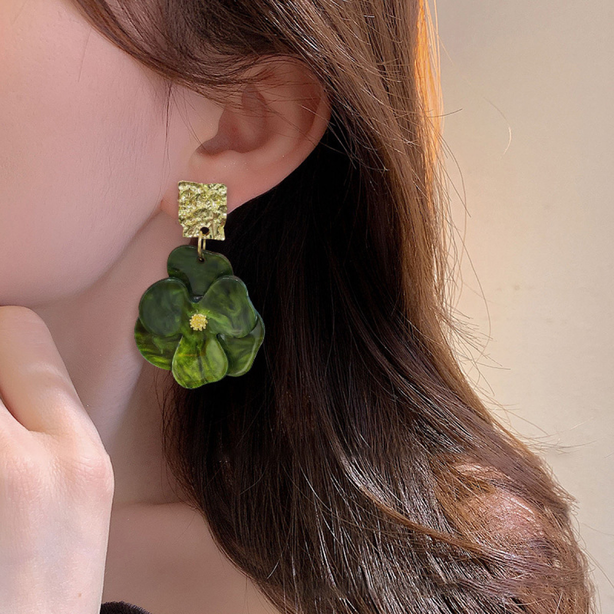 Women's Flower Drop Earrings with Large Petals and Textured Ear Stud