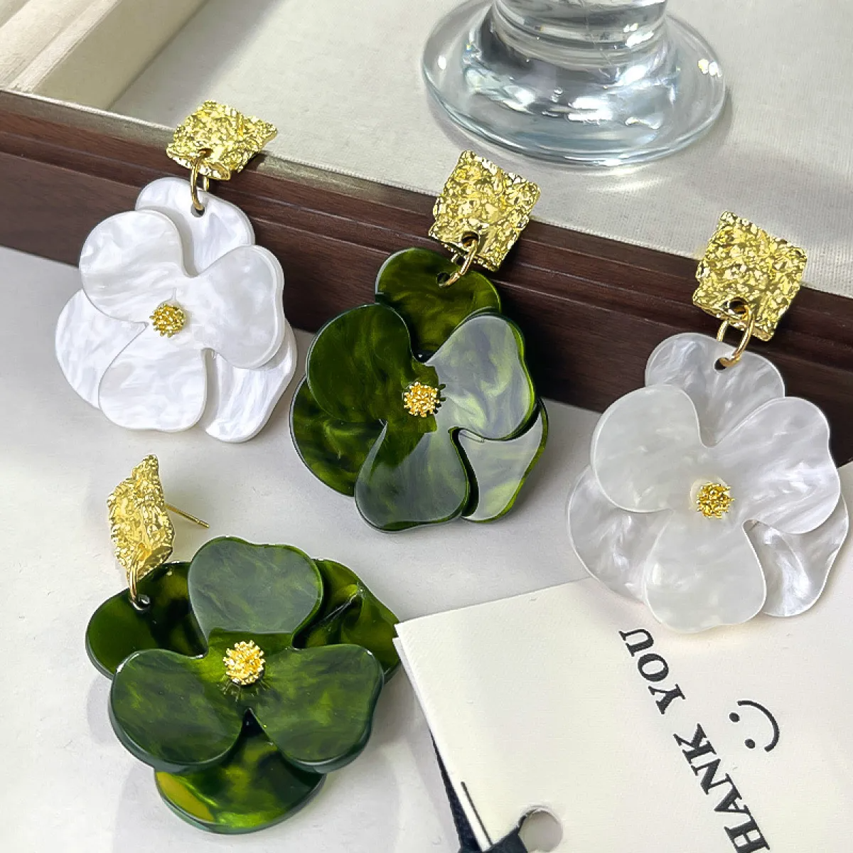Women's Flower Drop Earrings with Large Petals and Textured Ear Stud