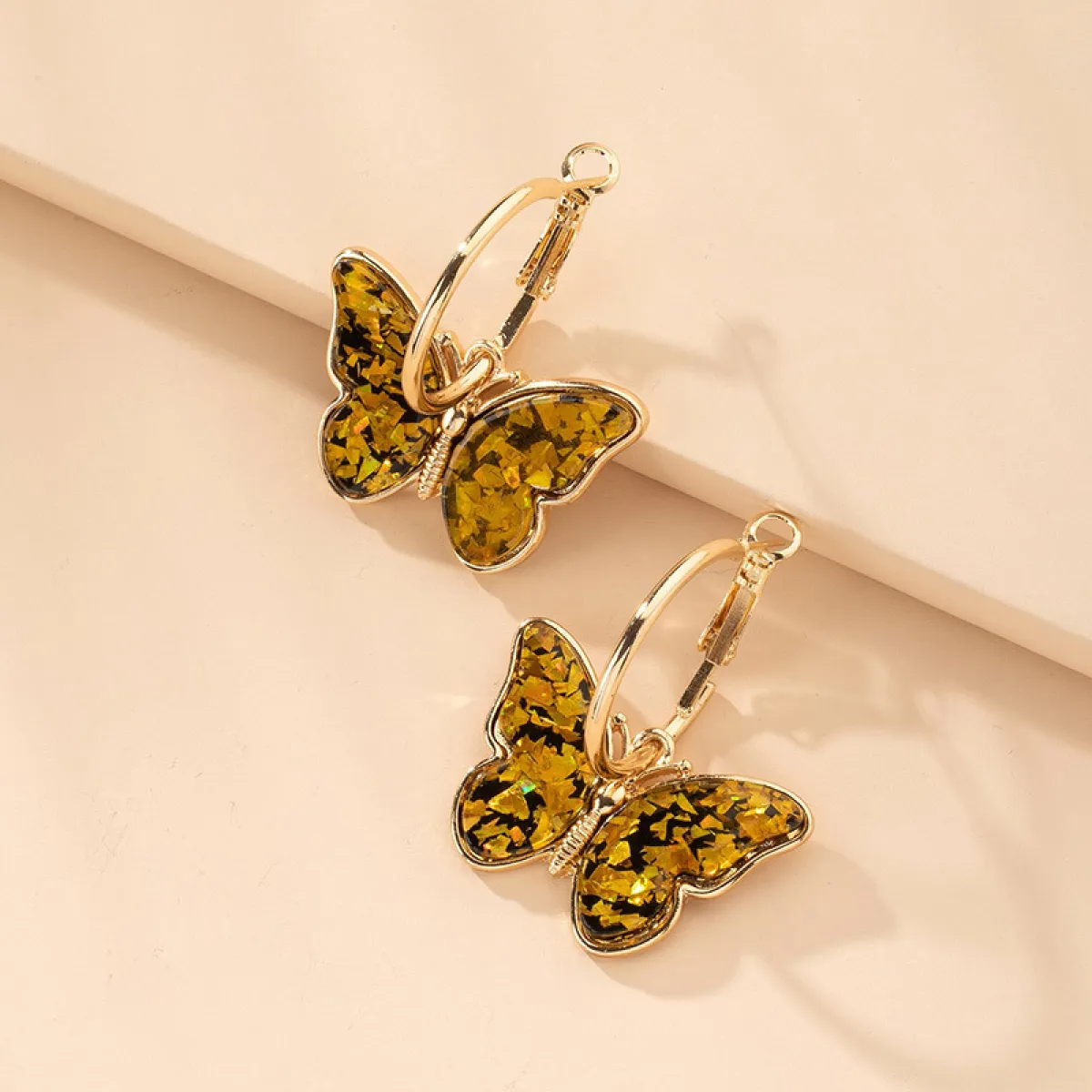 Women’s Butterfly Drop Earrings Featuring Transparent Wing Look and Hoop Style