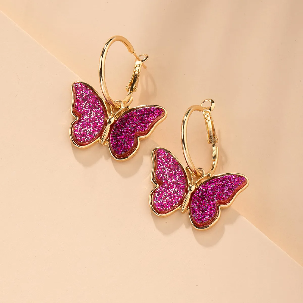 Women’s Butterfly Drop Earrings Featuring Transparent Wing Look and Hoop Style