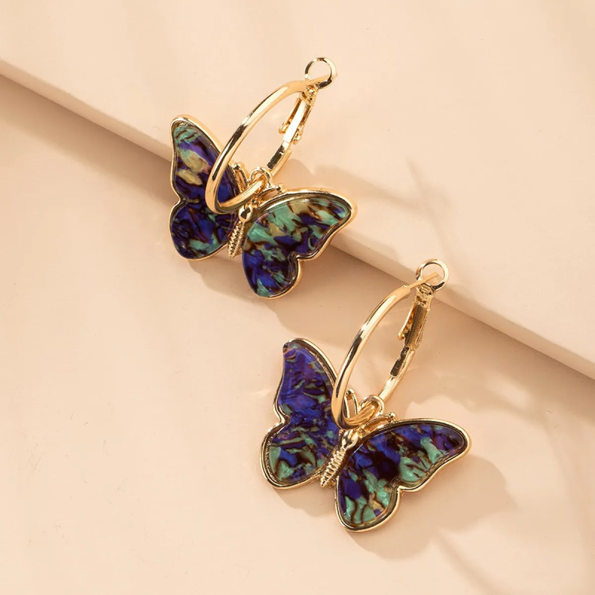 Women’s Butterfly Drop Earrings Featuring Transparent Wing Look and Hoop Style
