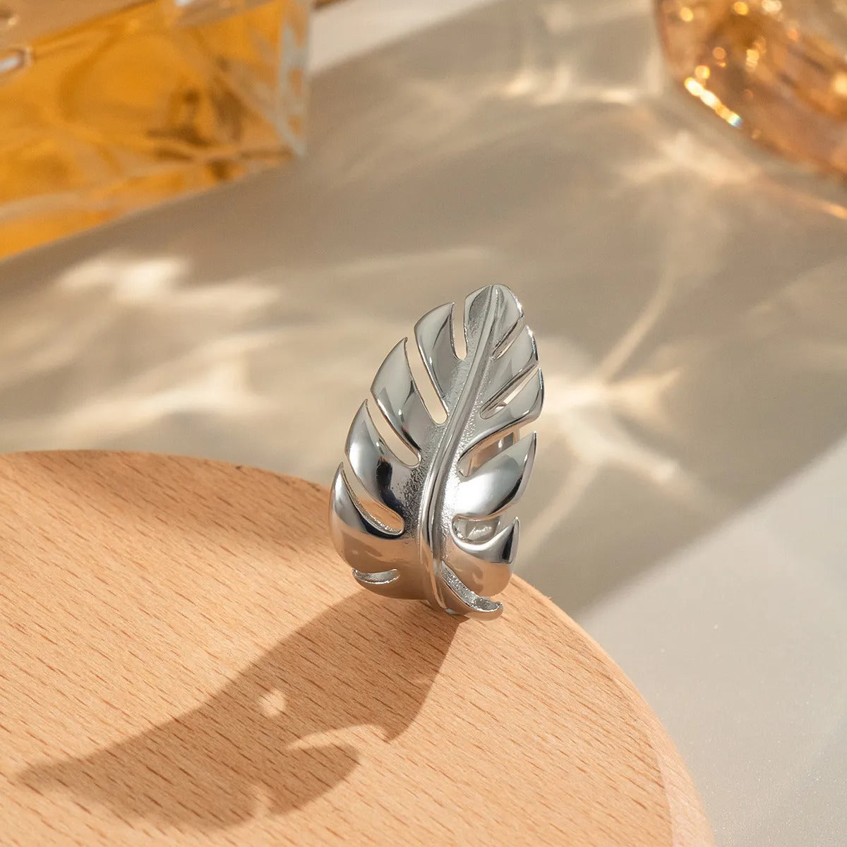 Women’s Open Leaf Ring with Natural Form and Textured Surface