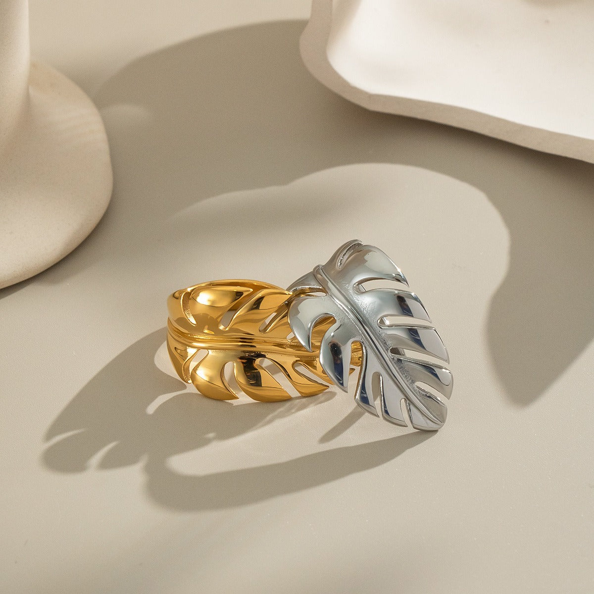 Women’s Open Leaf Ring with Natural Form and Textured Surface