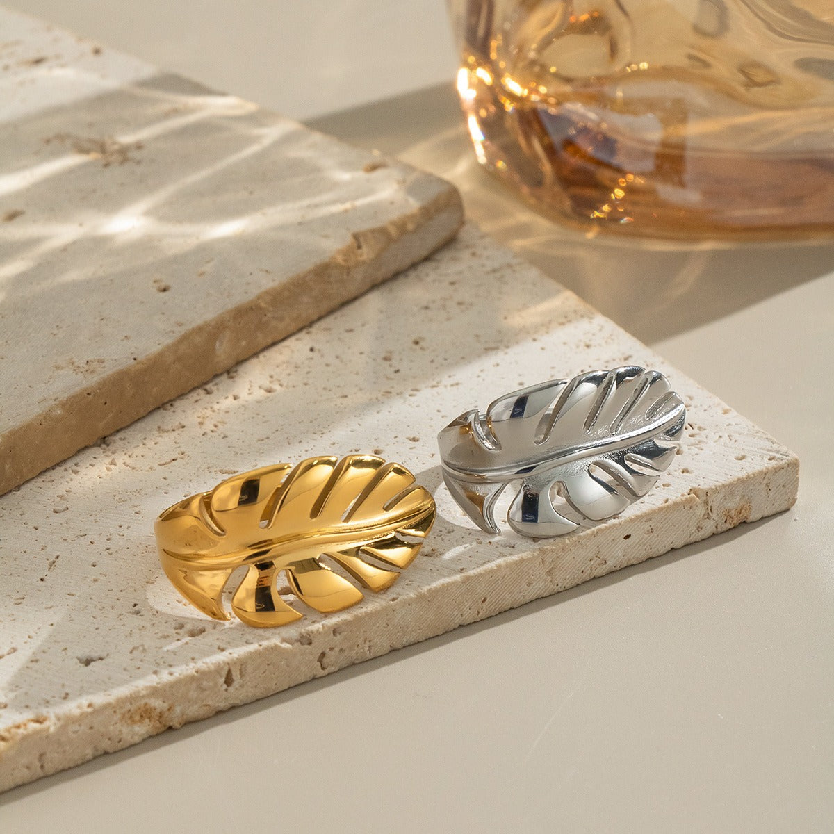 Women’s Open Leaf Ring with Natural Form and Textured Surface
