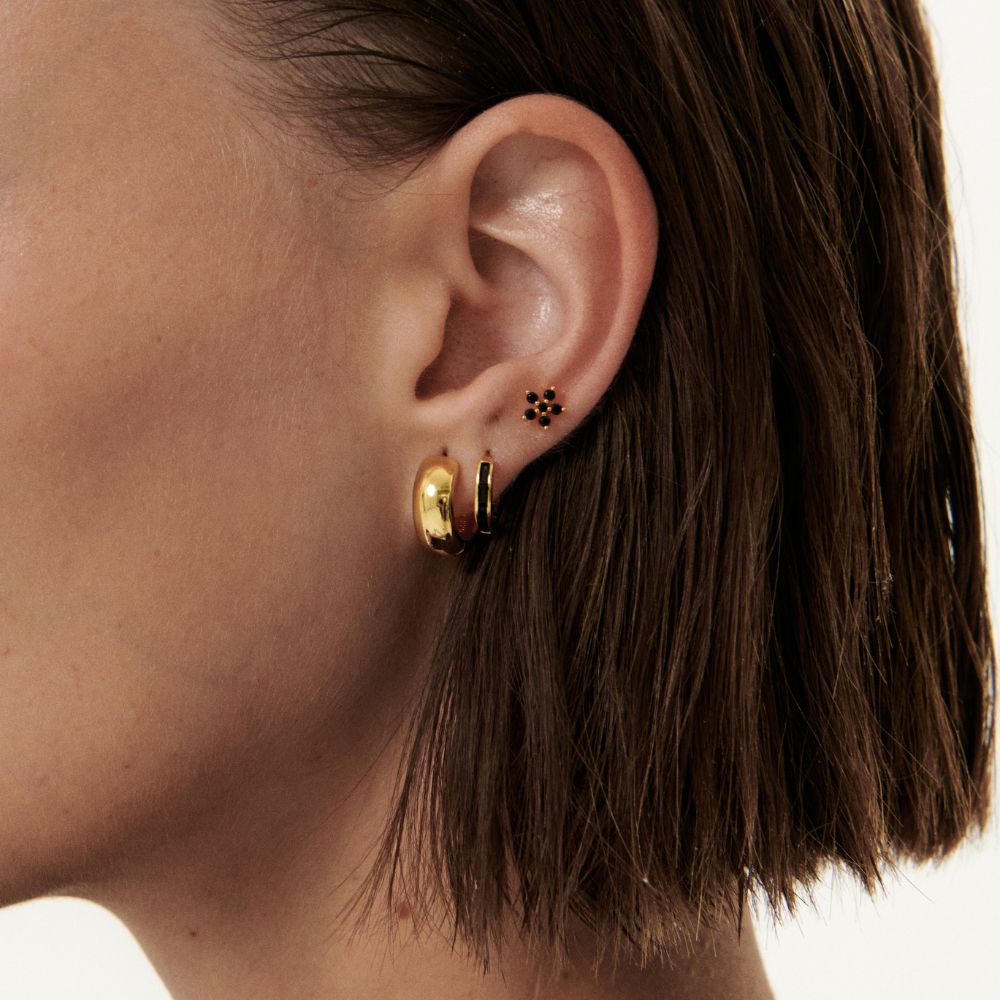 Women’s Hoop Earrings with Baguette-Shaped Stone Details and Slim Design
