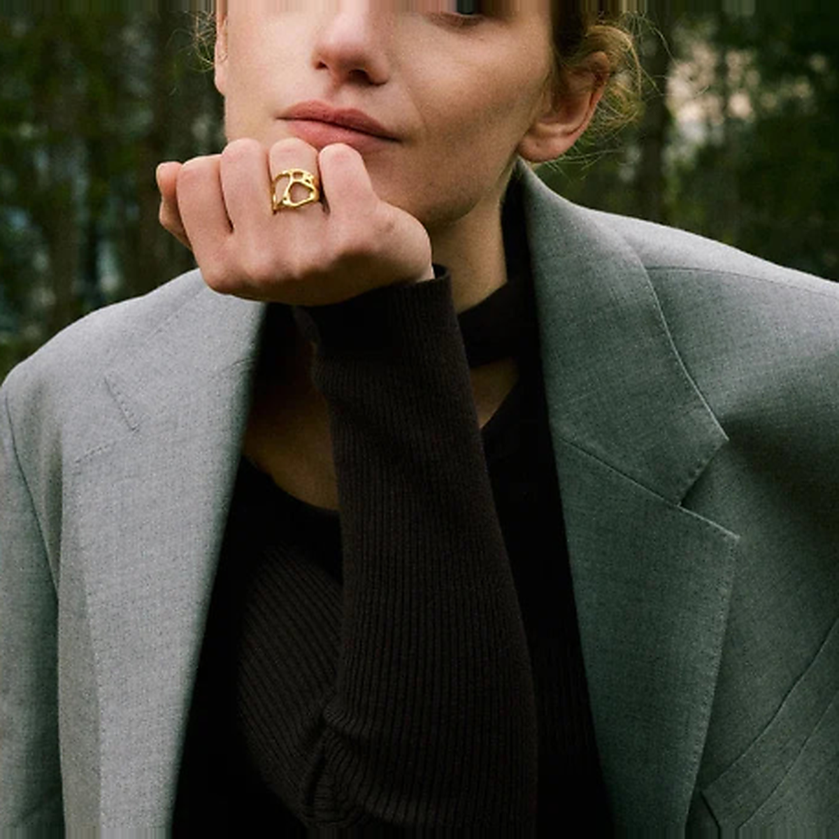 Women's Adjustable Open Ring with Hollow Geometric Band Design